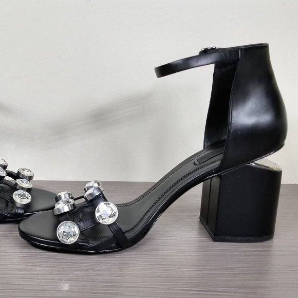 Alexander Wang Abby Crystal Embellished Sandal, Black Leather, Womens Size 8.5 - Picture 6 of 11